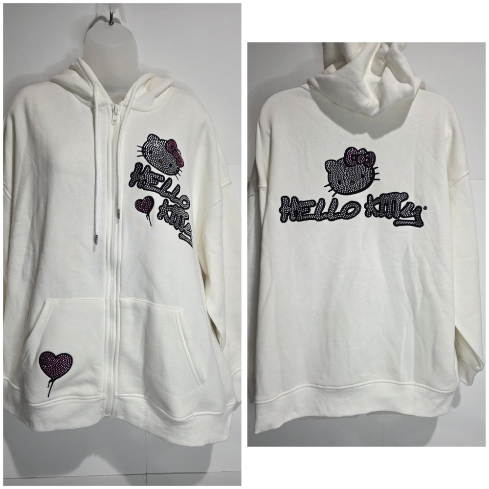 Hello Kitty Forever 21 Rhinestone Zip Up Hoodie Sweater Size 0X Brand New W/ Tag